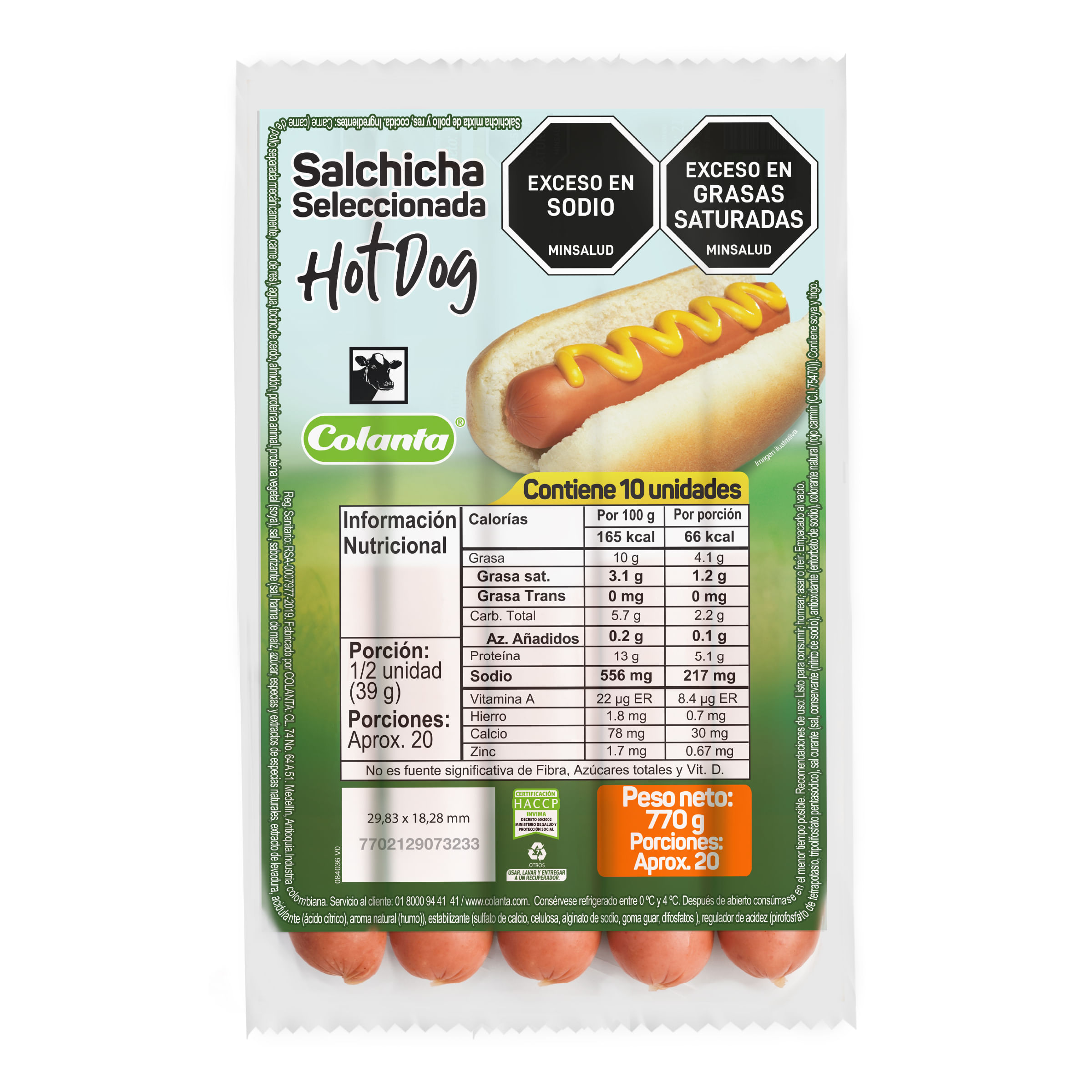 Salchicha Colanta Seleccionada Hotdog 10und 770g