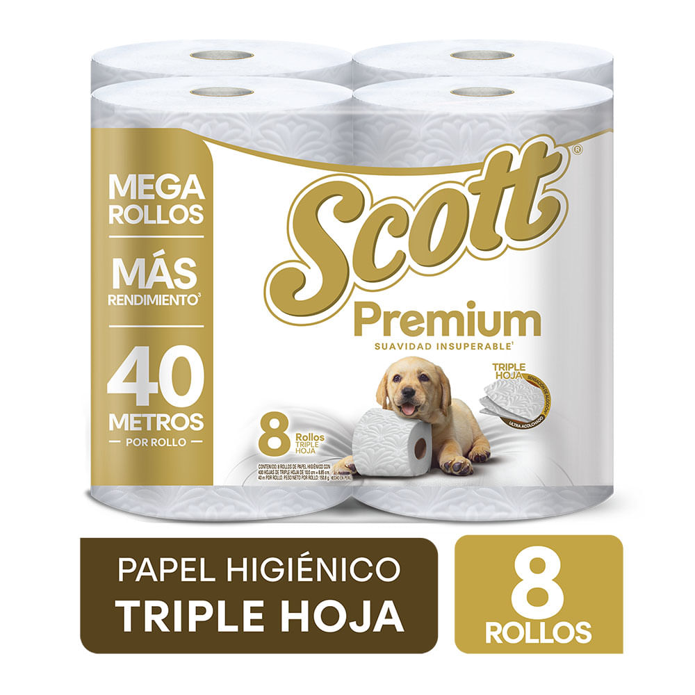 Papel Higiénico Scott Premium Triple Hoja 8 Rollos 40M