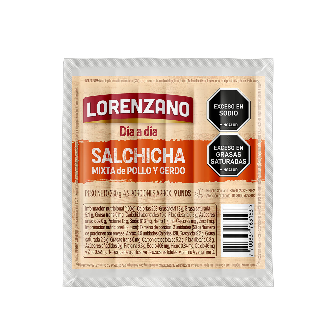 Salchicha Lorenzano Mixto Cerdo Pollo 9Und 230g