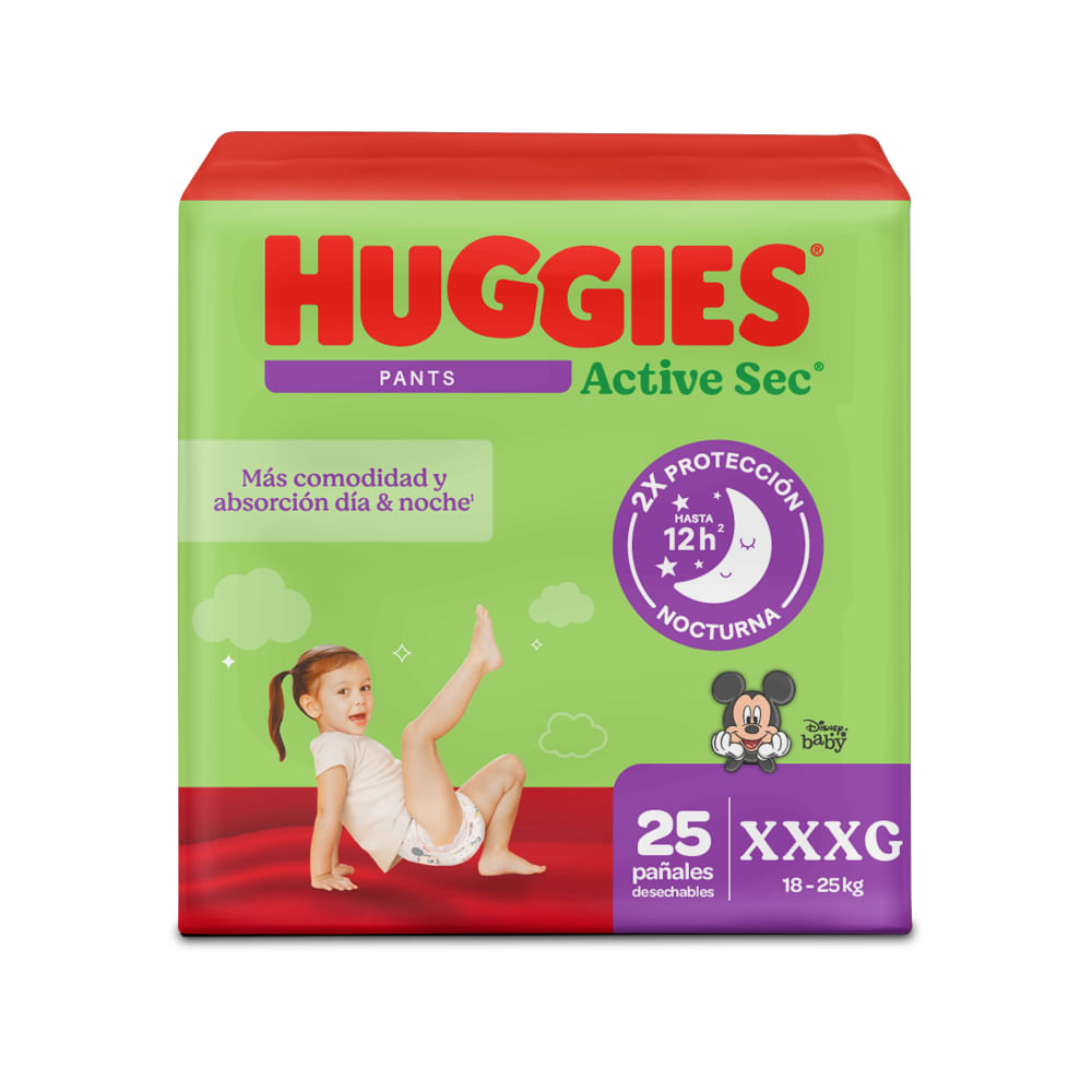 Pañales Huggies Active Sec Pants Etapa 6/XXXG Más Comodida y Absorción 25U