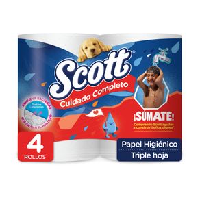 Papel Higiénico Scott Cuidado Completo Triple Hoja 4 Rollos