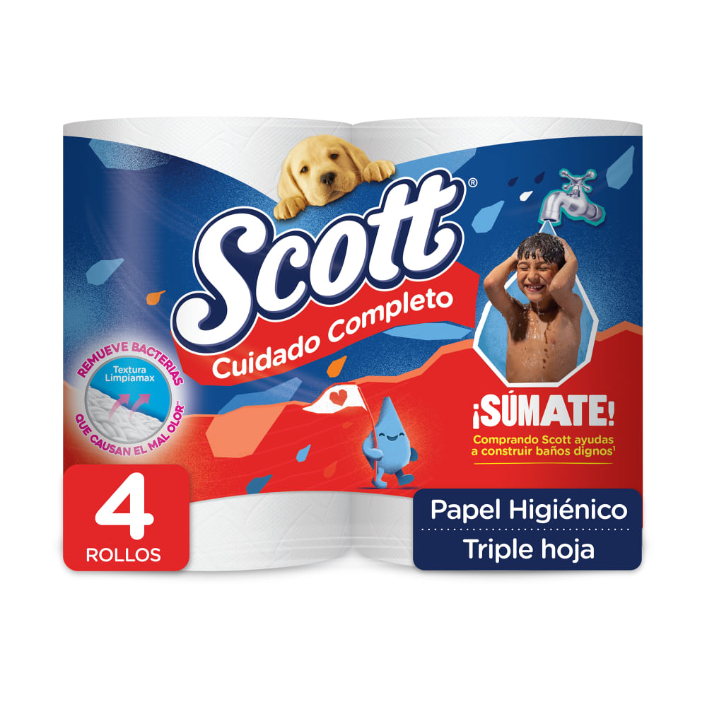 Papel Higiénico Scott Cuidado Completo Triple Hoja 4 Rollos