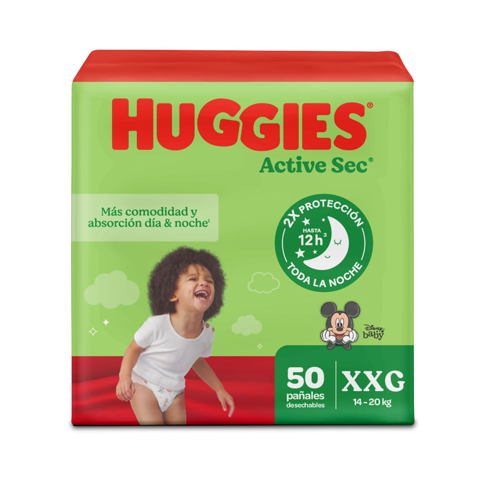 Pañales Huggies Active Sec Etapa 5/XXG  Más Comodida y Absorción 50U