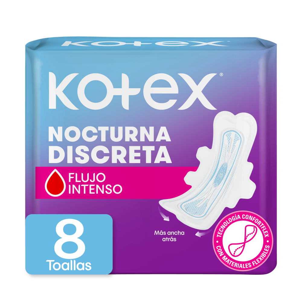 Toallas Higiénicas Femeninas Kotex Nocturna Discreta 8 Unidades