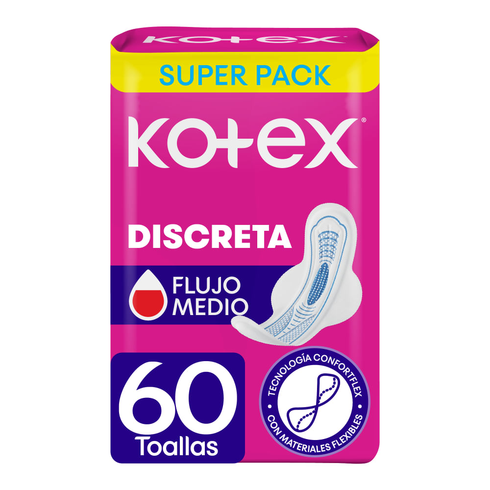 Toallas Higiénicas Femeninas Kotex Discreta 60 Unidades
