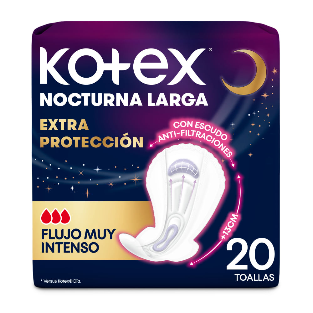 Toallas Nocturnas Largas Kotex Extra Protección 20 Un