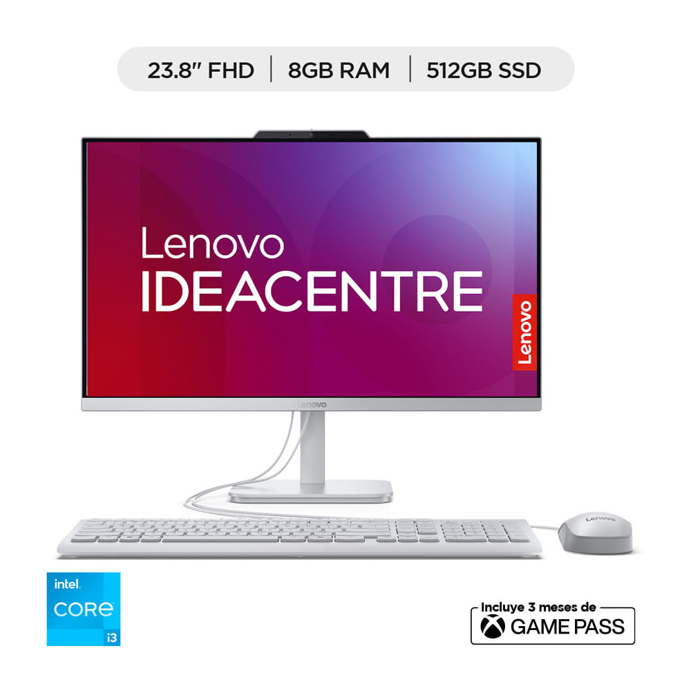 Computador AIO LENOVO A100 - Intel Core i3-N305 - RAM 8GB - 512GB SSD - 23.8" FHD - Nube Gris