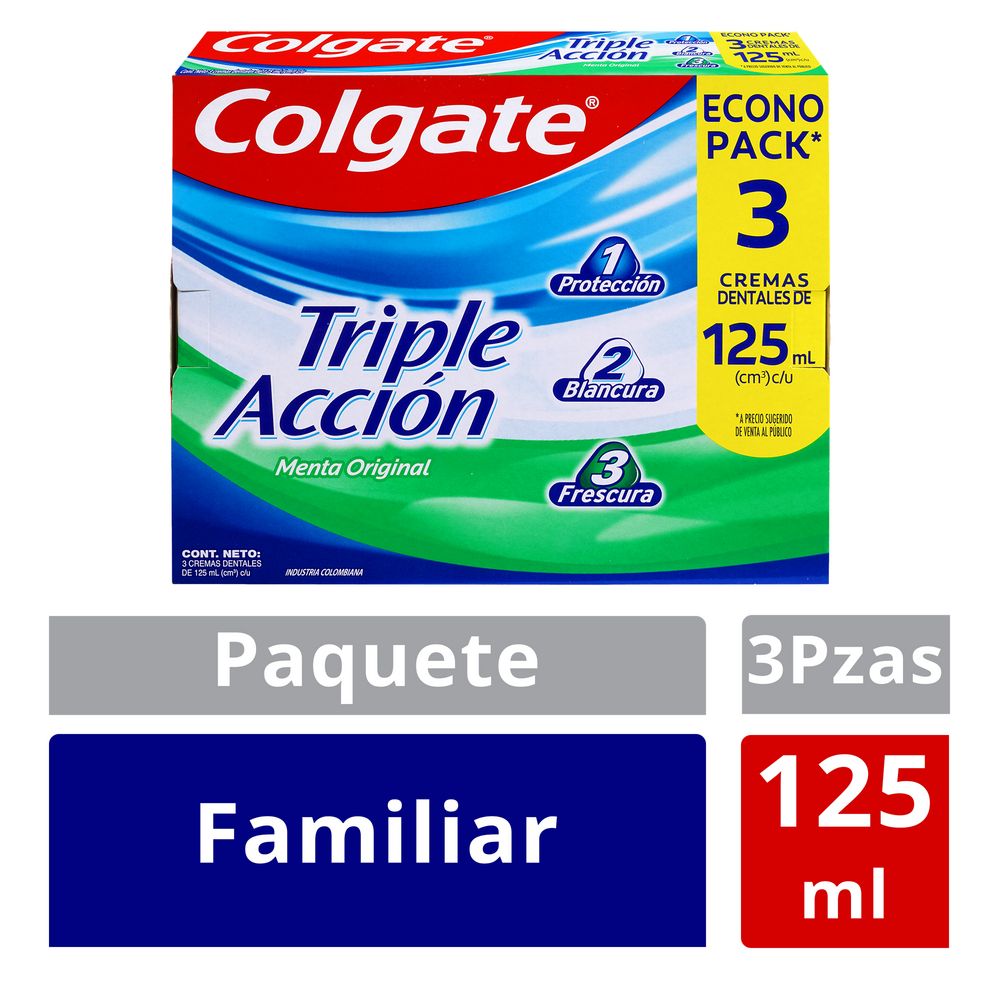Crema Dental Colgate Triple Accion 125ml x3 Und