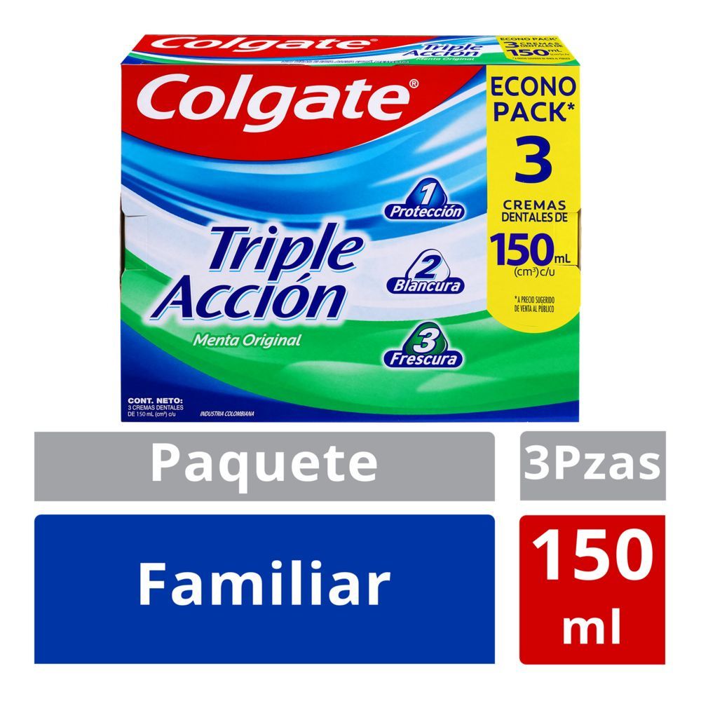 Crema Dental Colgate Triple Accion 150ml x3 Unidades