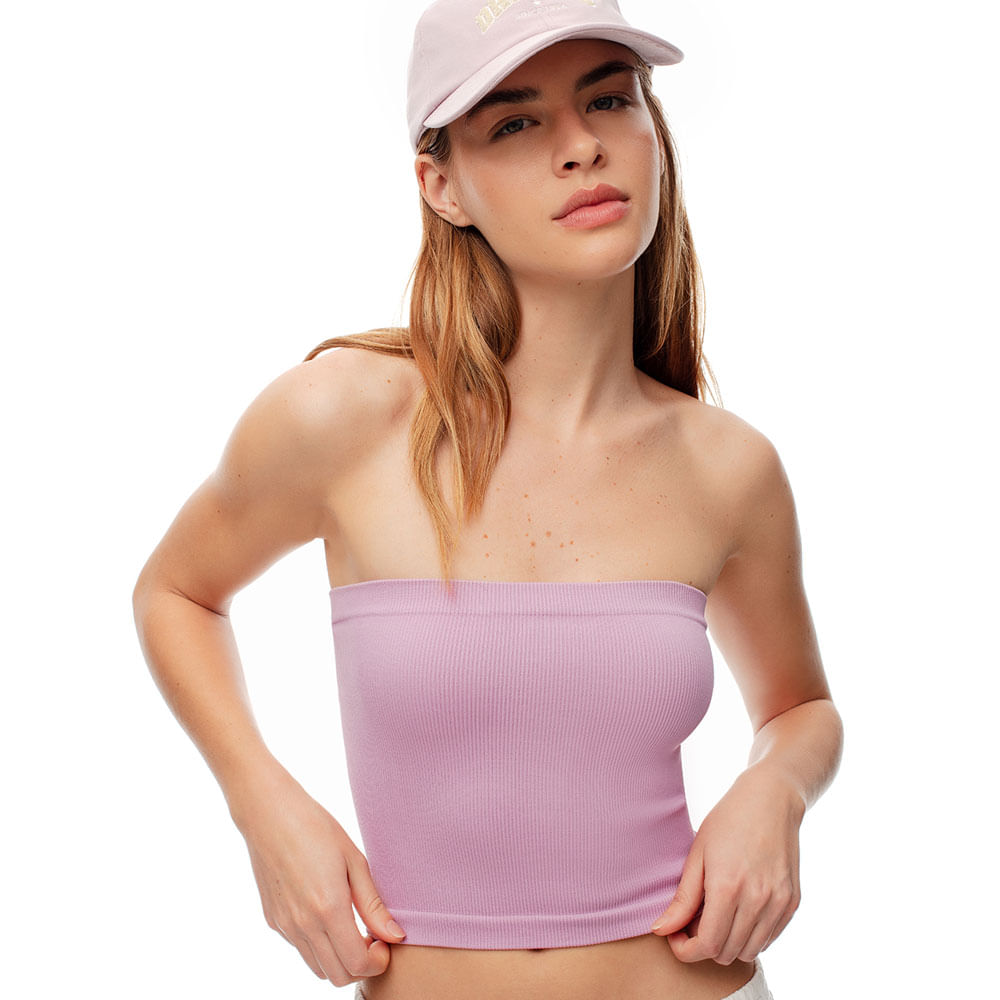 Camiseta Tipo Strapless en Seamles Femenino Luwi Crop Top Gef