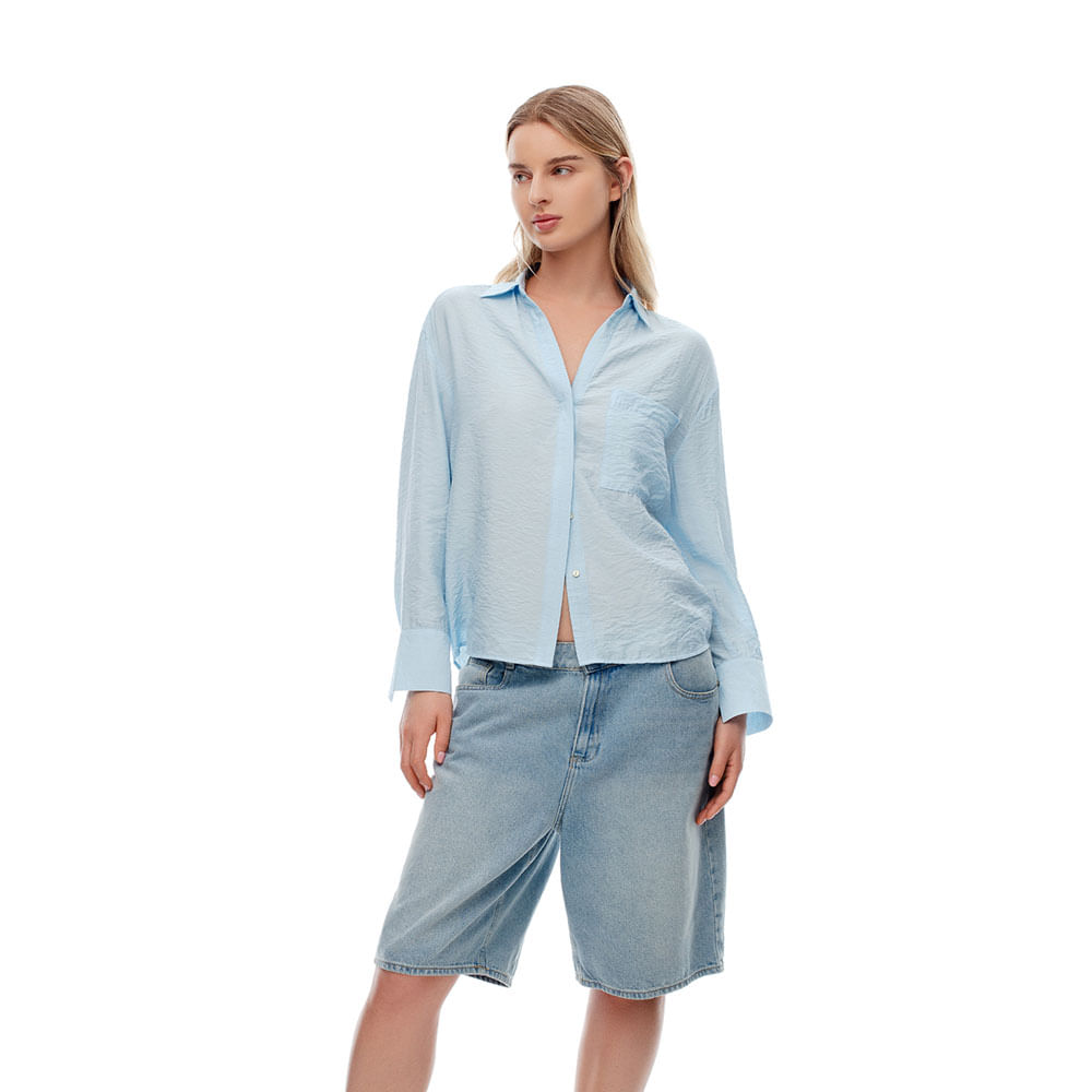 Camisa Manga Larga con Puño en Viscosa Femenino Lelis Gef