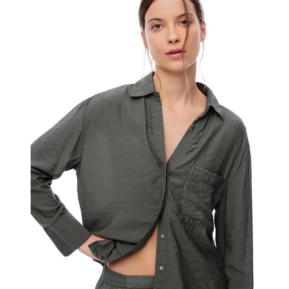 Camisa Manga Larga con Puño en Viscosa Femenino Lelis Gef
