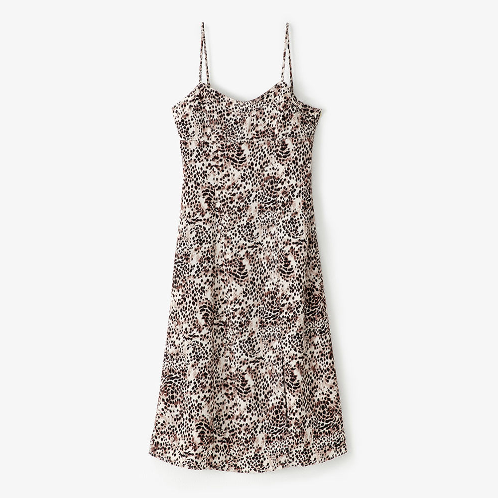 Vestido Midi con Tiras Ajustables en Tejido Plano Femenino Lowit Gef