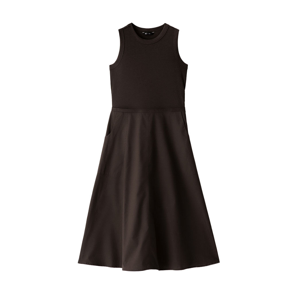 Vestido Midi Combinado conTejido de Punto Femenino Lasag Gef