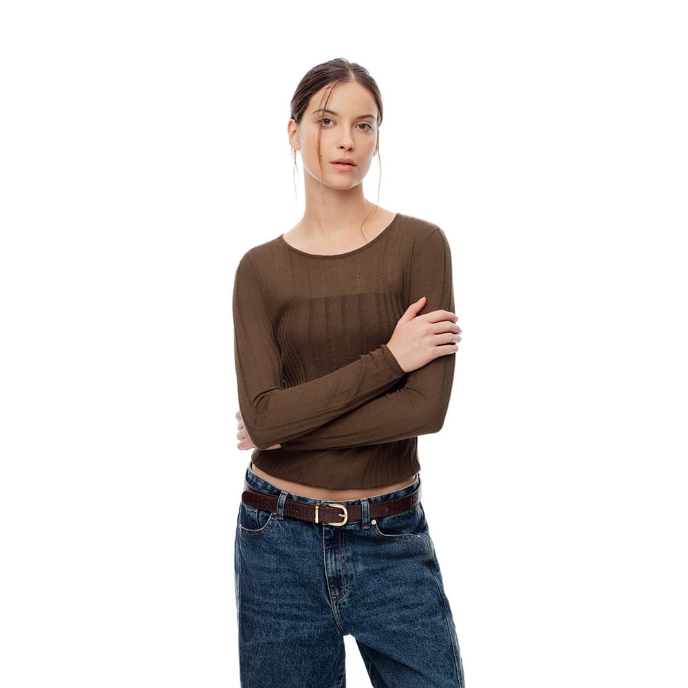 Camisa Tejida Manga Larga Cuello Redondo Femenino Lidiz Gef