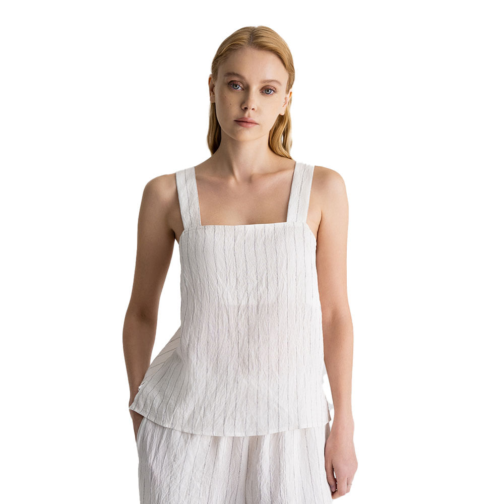 Blusa de Tiras en Tafetán Femenino Joyce Punto Blanco