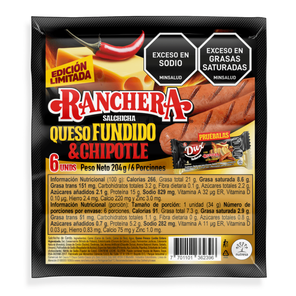 Salchicha Ranchera Queso Chipotle 6 Und 204g