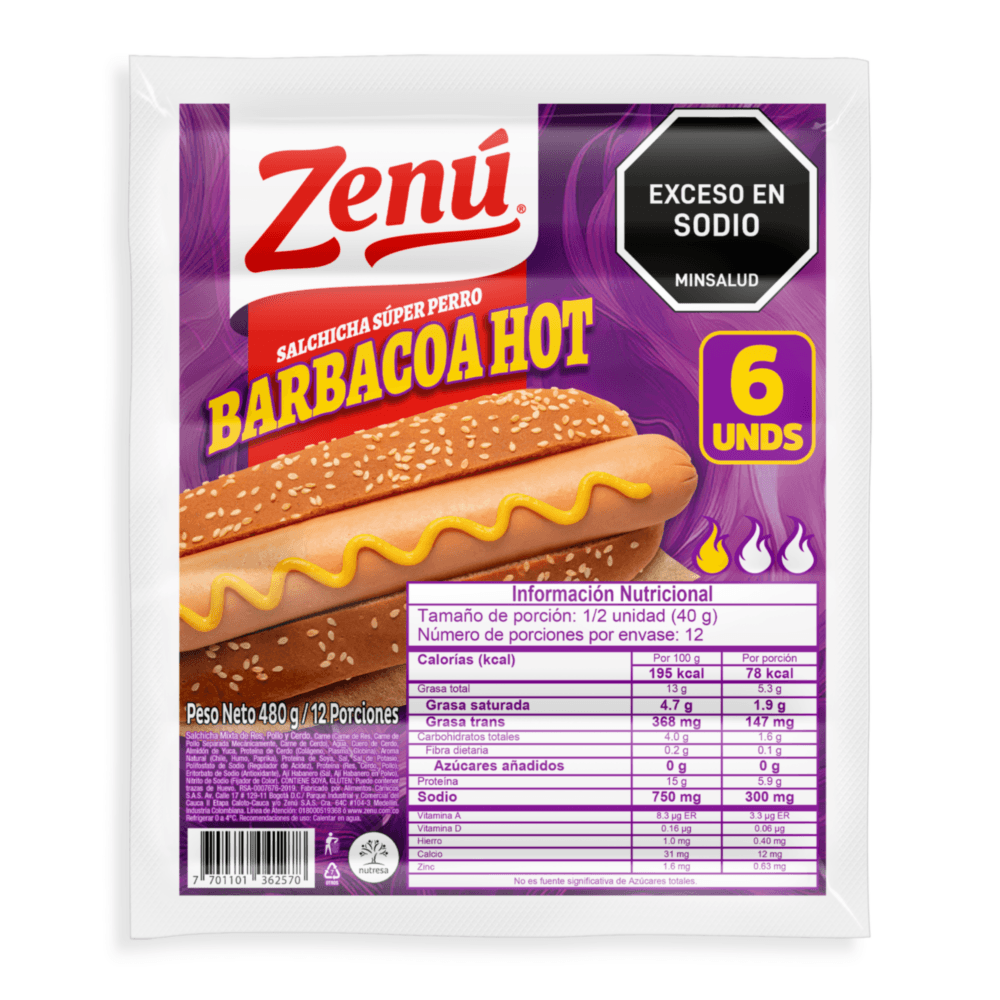 Salchicha Perro Zenu Super Barbacoahot 6Und 480g