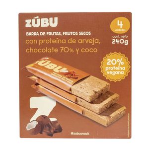 Barra Zubu Proteína Arveja Chocolate Cacao 4 Und 60g