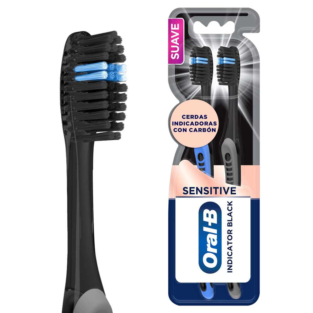 Cepillo de Dientes Oral-B Indicator Black Charcoal con Cerdas de Carbón Activado 2 Und
