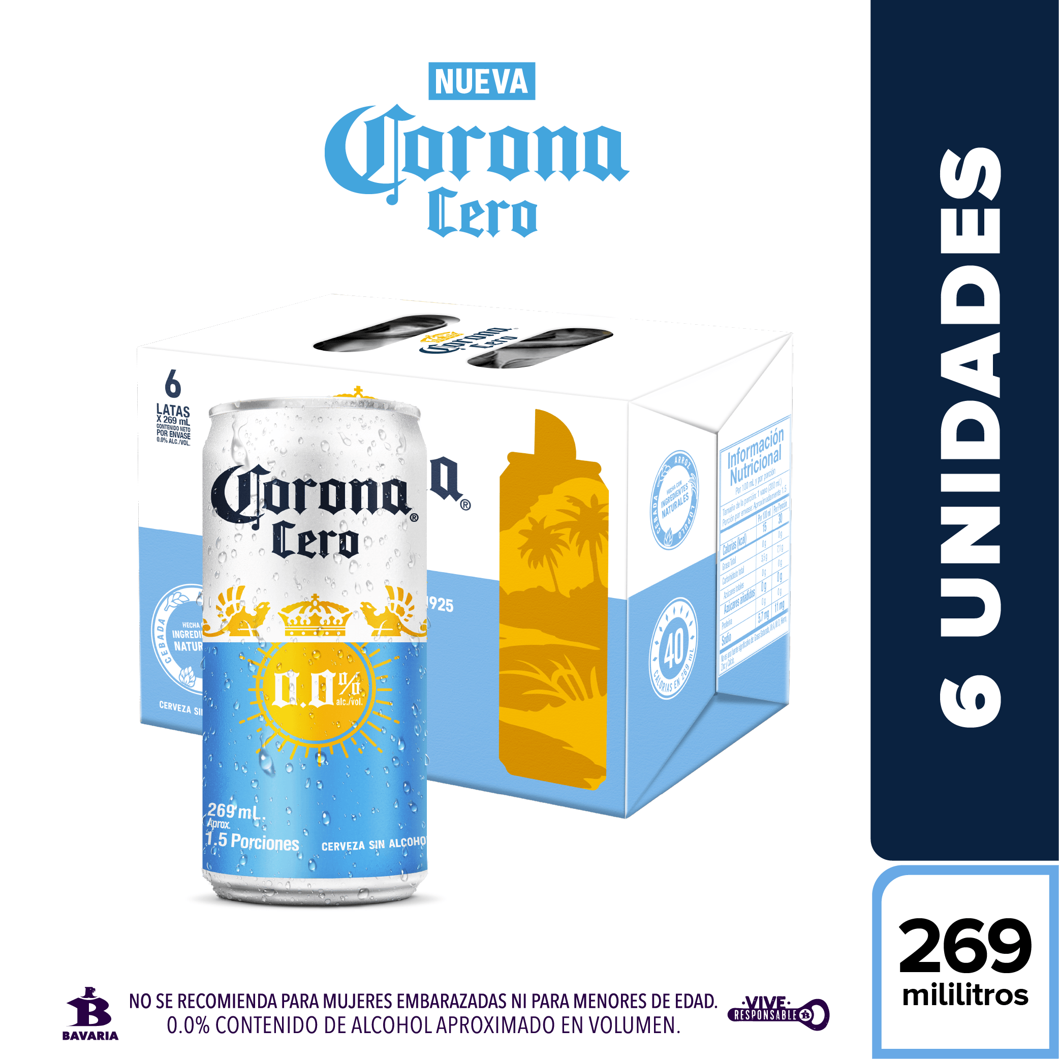 Cerveza corona 0.0 lata x6 und x269 ml c-u