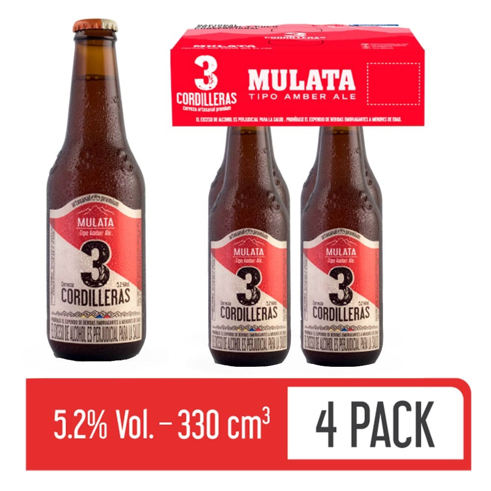 Cerveza 3 cordilleras mulata bot x4und x300ml c-u