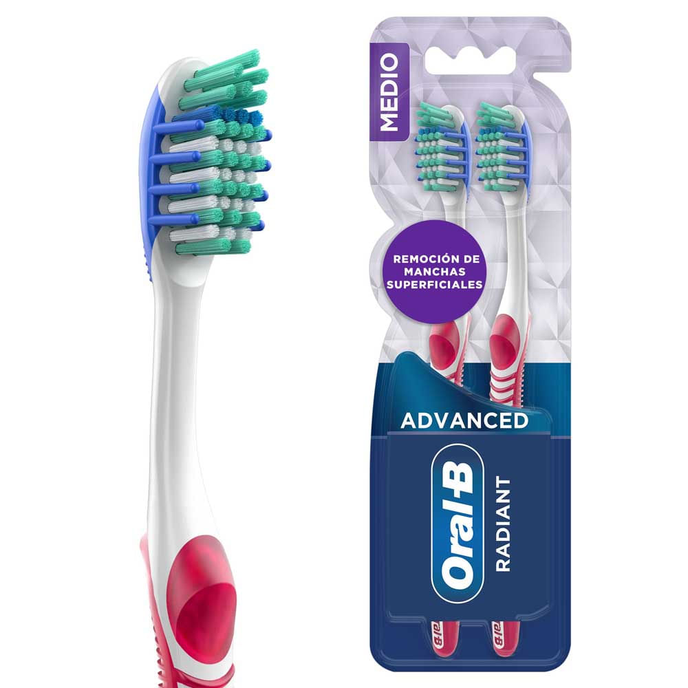 Cepillo de Dientes Oral-B Remoción de Manchas Radiant con Cerdas Interdentales 2 Unds