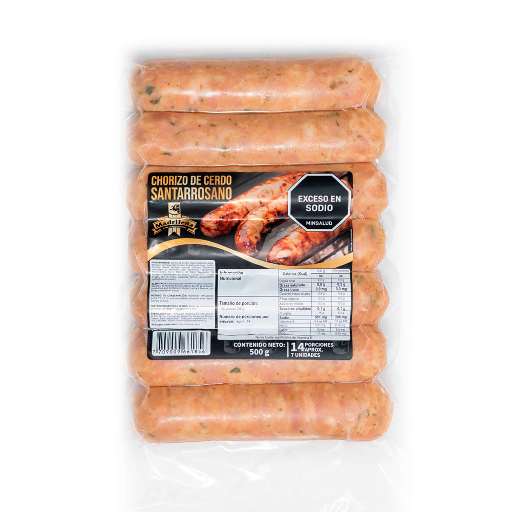 Chorizo Madrilena Cerdo Santarrosano 500g