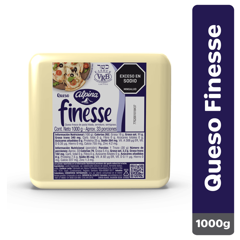 Queso Finesse Bajo nn Grasa Bloque 1000g