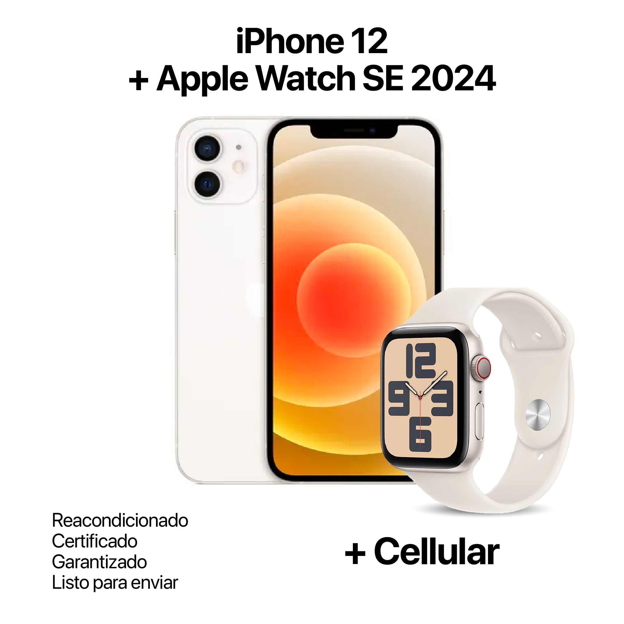 Celular Reacondicionado iPhone 12 128Gb Blanco + Apple Watch SE 2024 Reacondicionado