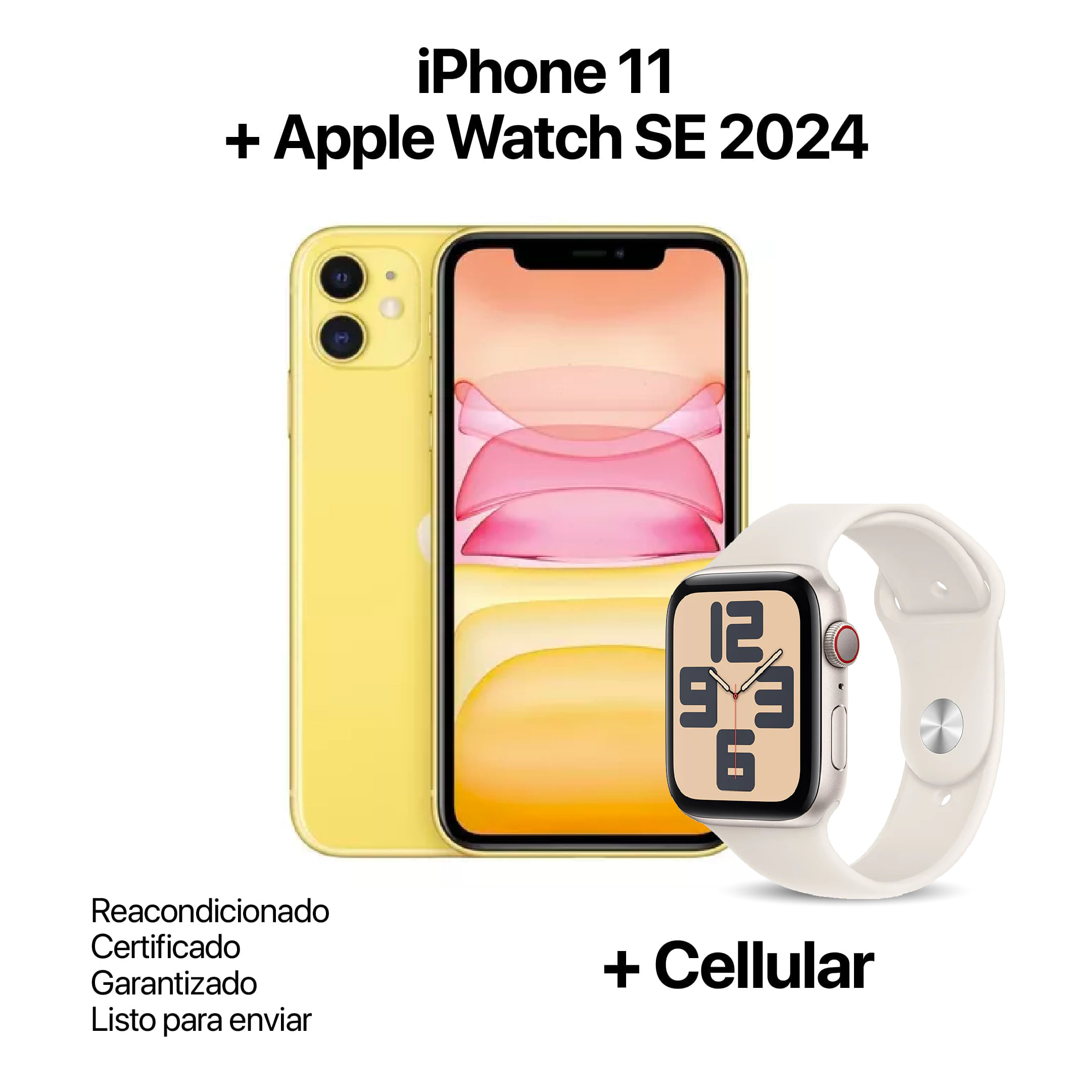 Celular Reacondicionado iPhone 11 128Gb Amarillo + Apple Watch SE 2024 Reacondicionado