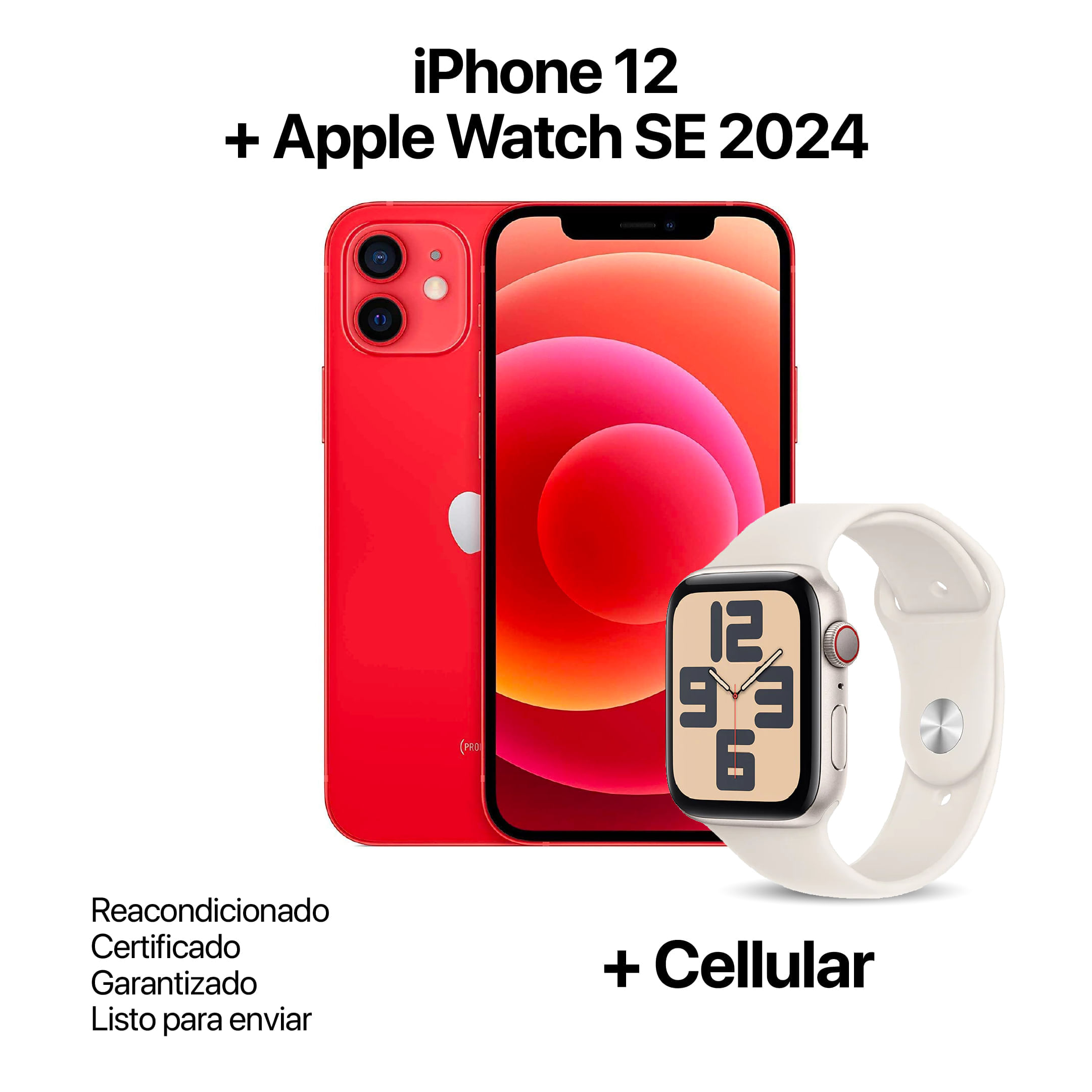 Celular Reacondicionado iPhone 12 256Gb Rojo + Apple Watch SE 2024 Reacondicionado