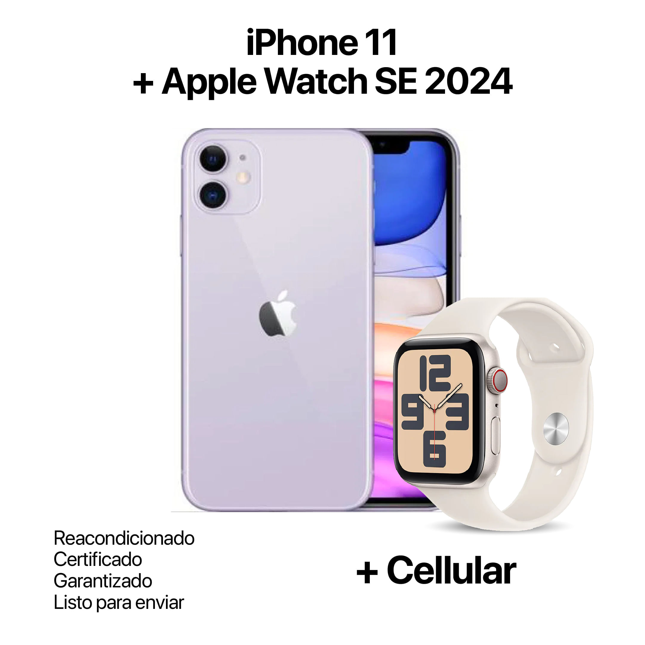 Celular Reacondicionado iPhone 11 128Gb Purpura + Apple Watch SE 2024 Reacondicionado
