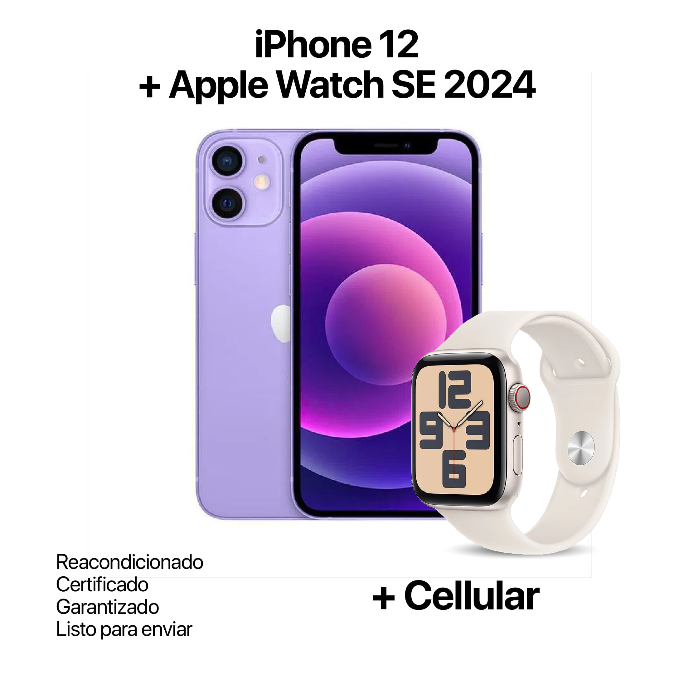 Celular Reacondicionado iPhone 12 64Gb purpura + Apple Watch SE 2024 Reacondicionado