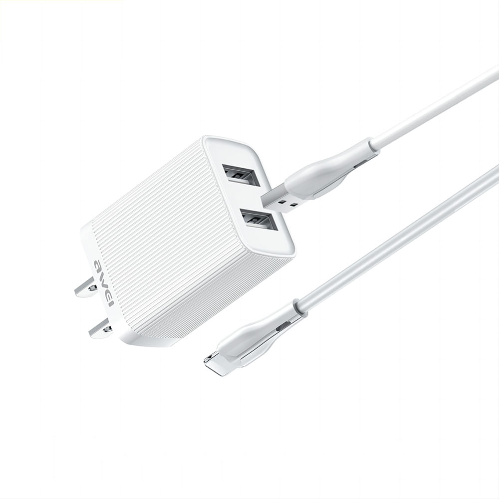 Adaptador Awei USB + Cable USB C15l Carga Rapida 10w Blanco