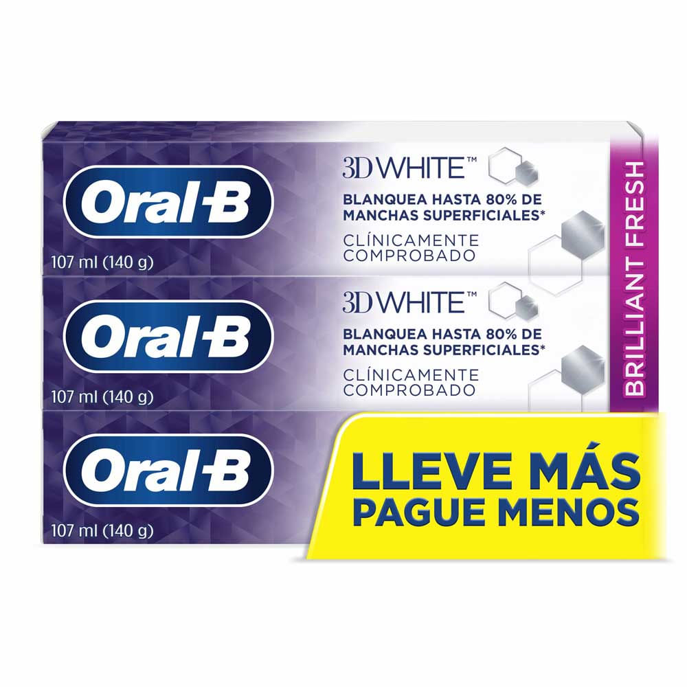 Crema Dental con Flúor Oral-B 3D White Brilliant Fresh 107ml 3 Und