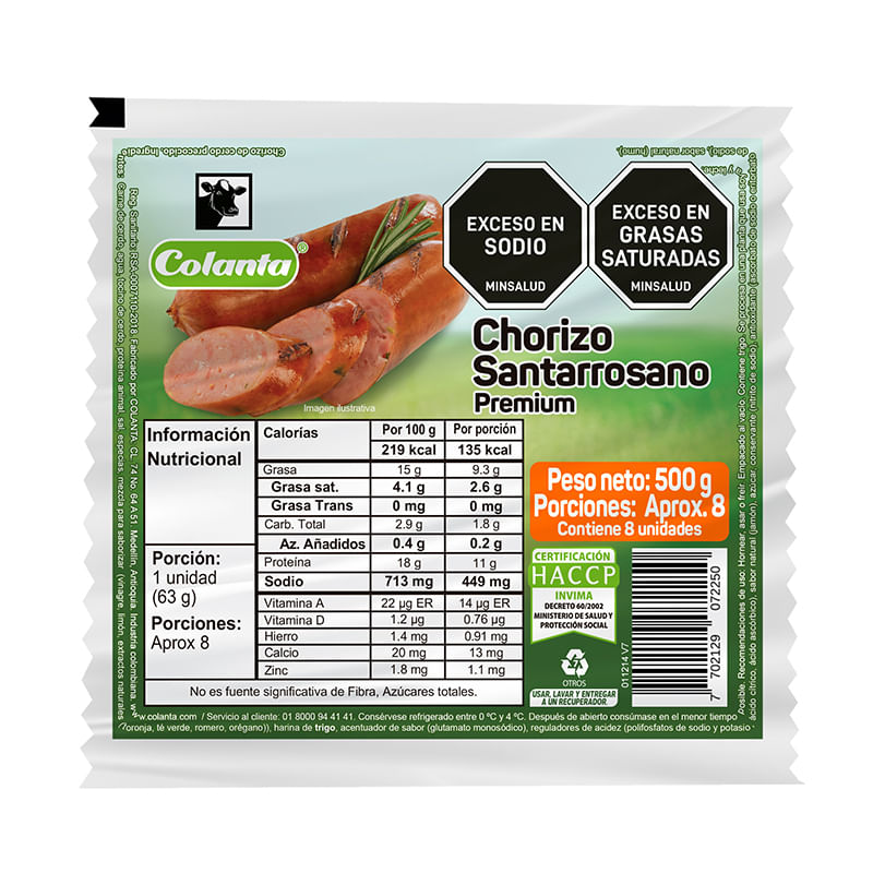 Chorizo santarrosano Colanta x500g