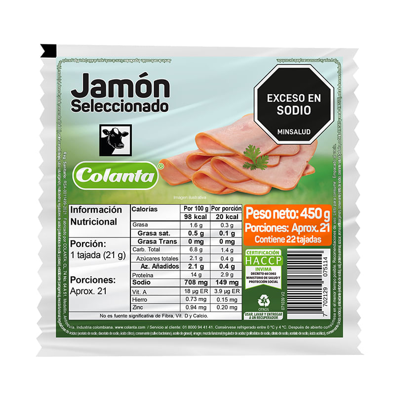 Jamón Colanta seleccionado 22 tajadas x450g