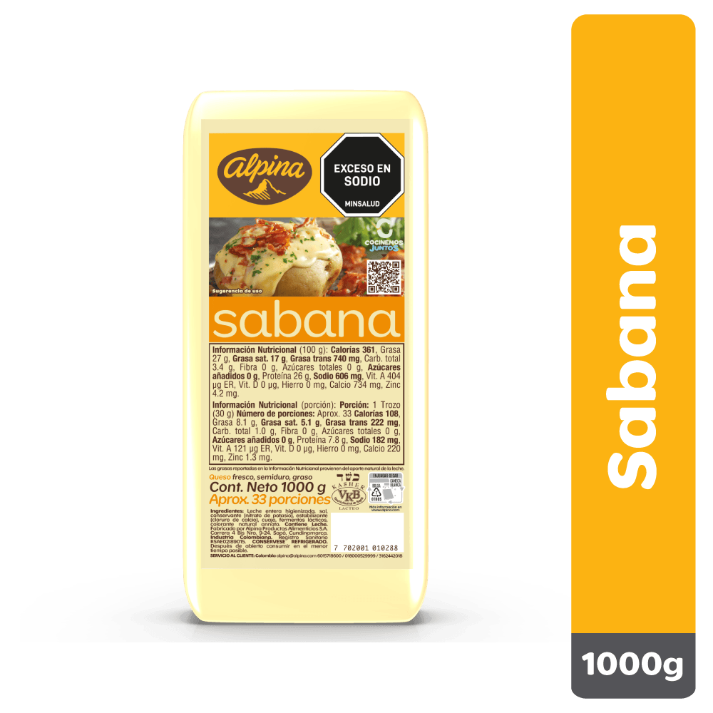 Queso sabana Alpina x1000g