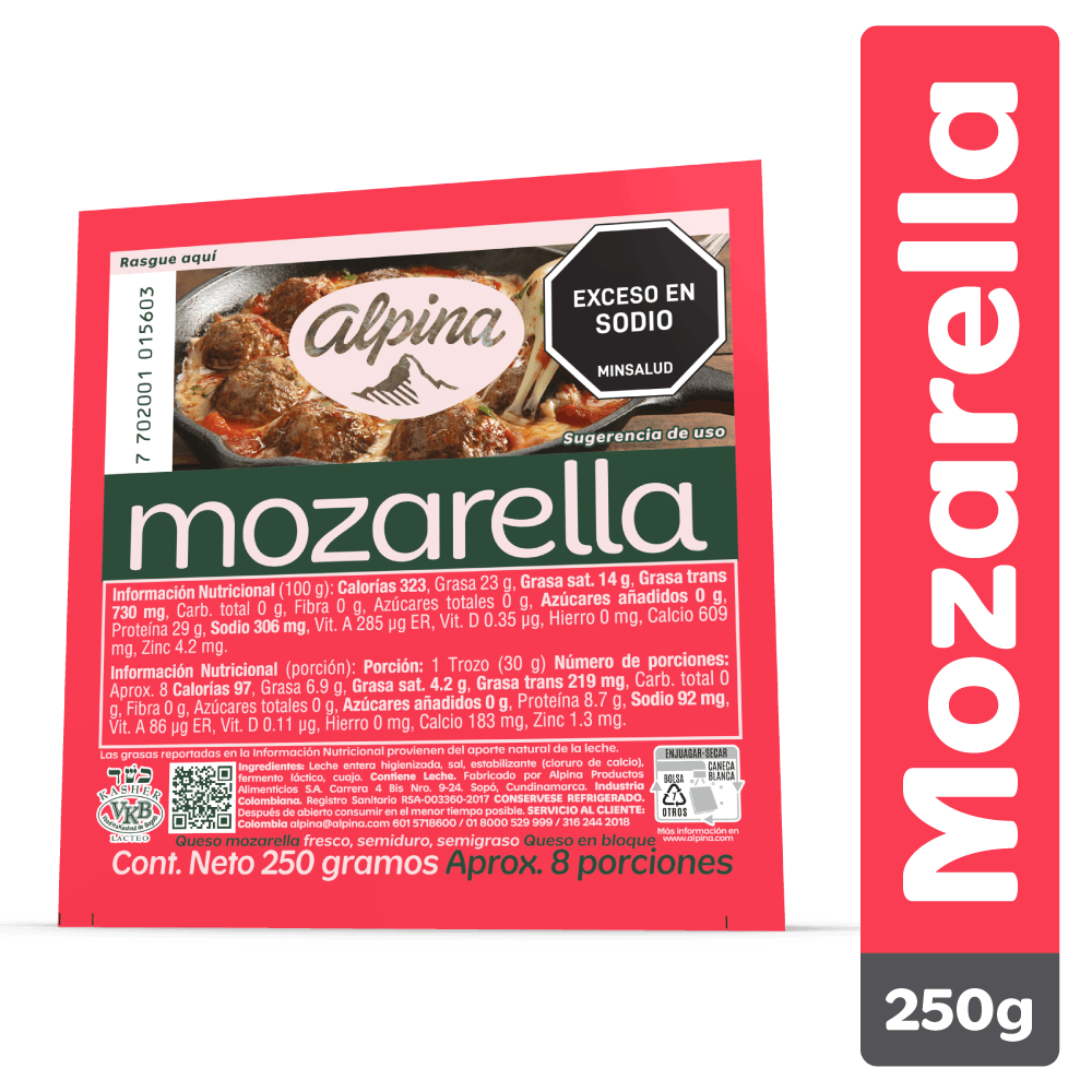 Queso mozarella Alpina x250g