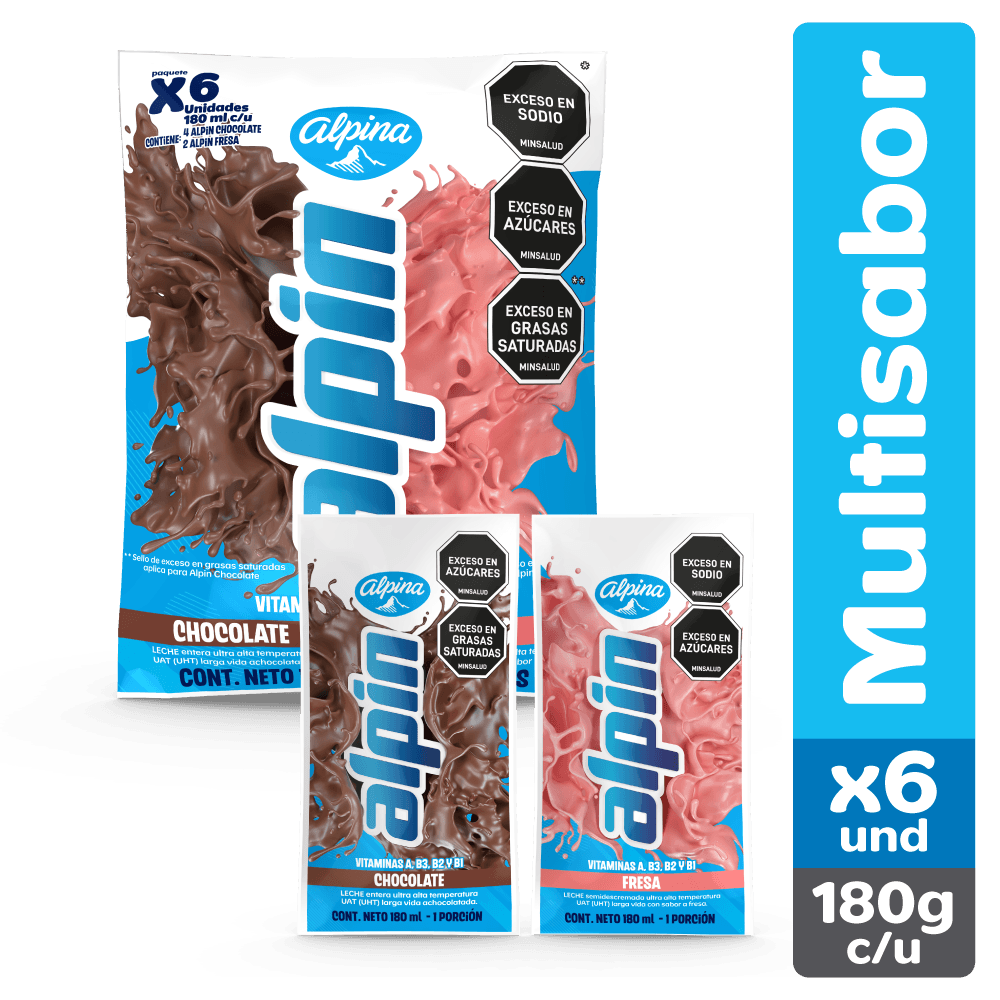 Leche Alpín Surtido Bolsa x6 Und x180ml