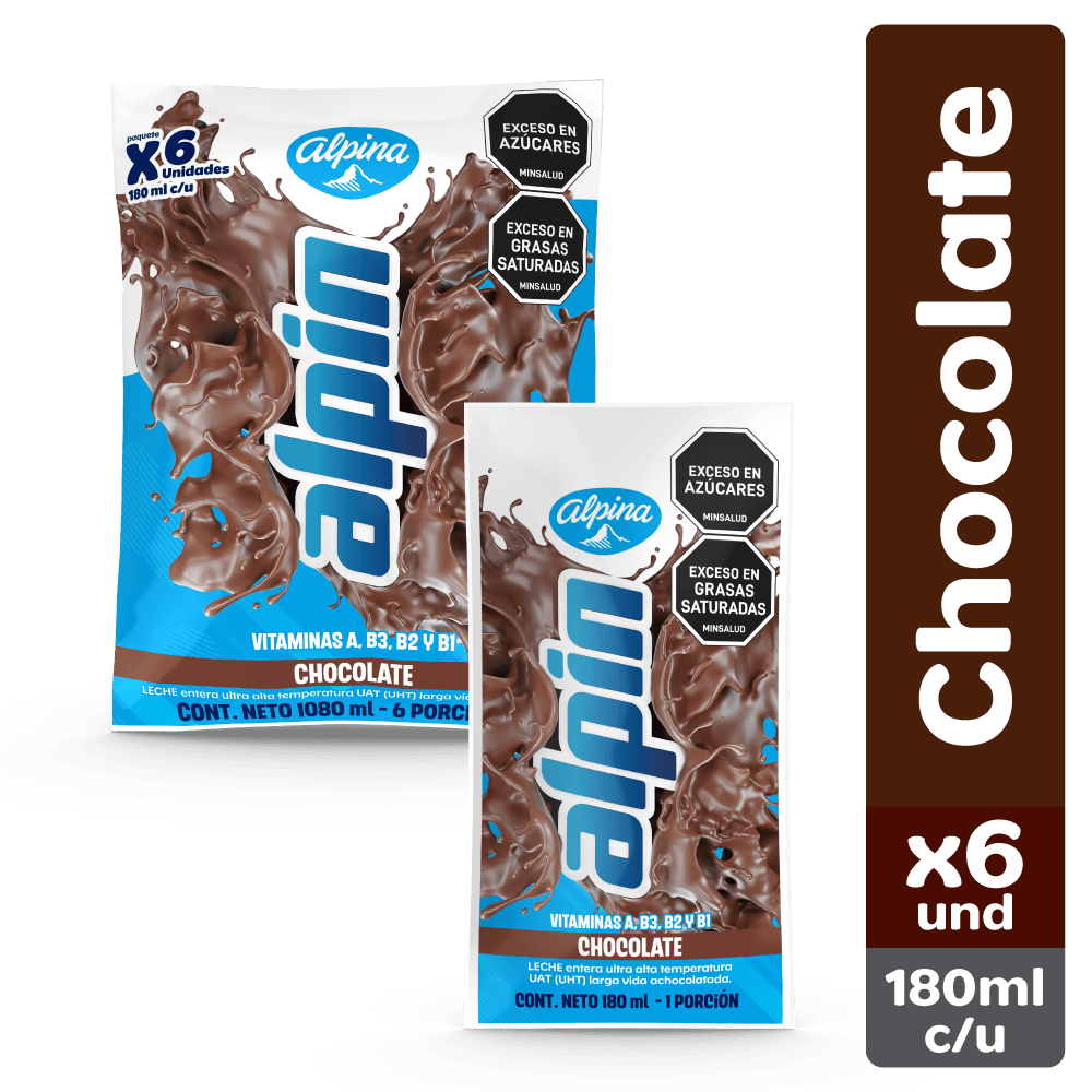 Leche Alpín chocolate bolsa x6und x180ml c-u