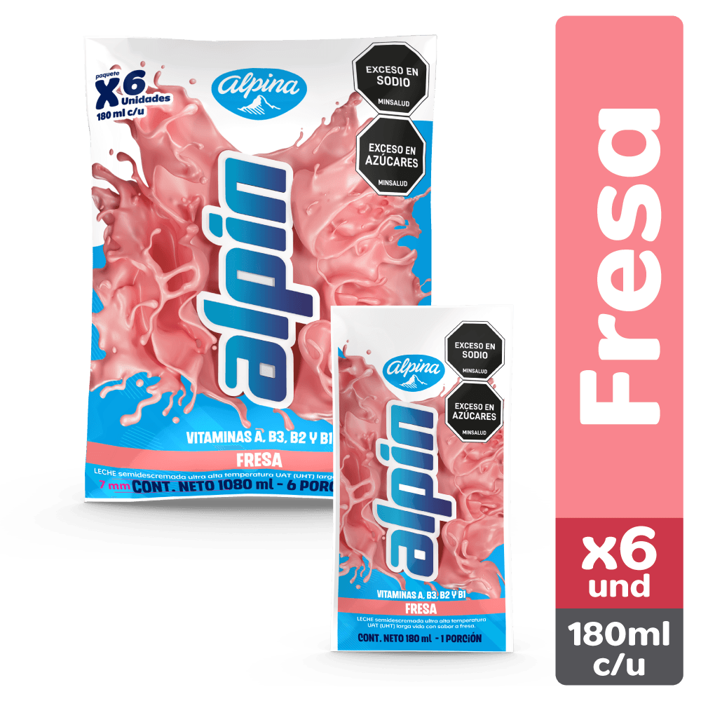 Leche Alpín fresa bolsa x6und x180ml c-u