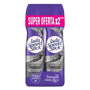 Desodorante Mujer Lady Speed Stick Carbon Absorb Spray 91g 2x Unidades
