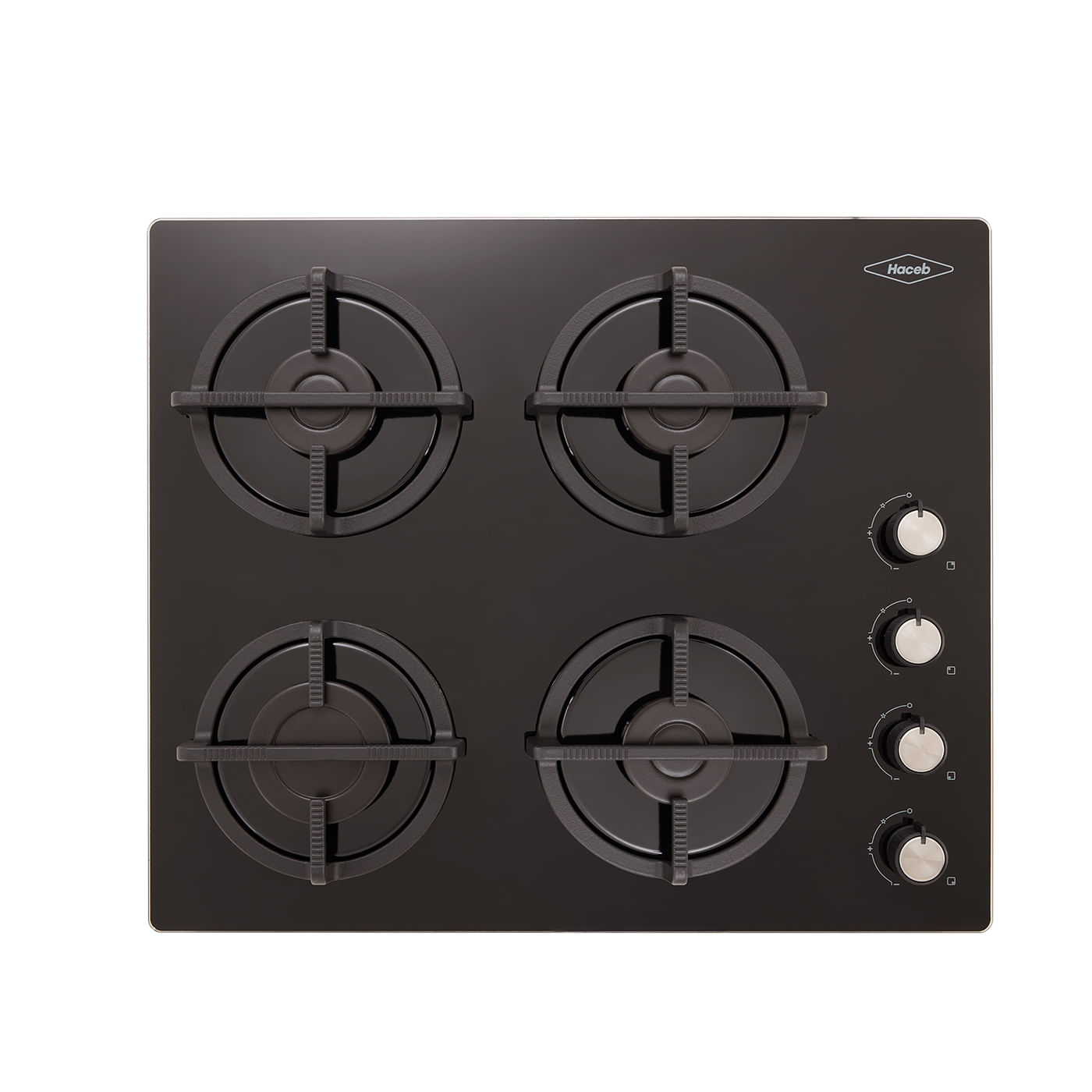Cubierta Haceb 60 cm 4 Puestos Gas Natural Cristal Hierro Fundido Negro