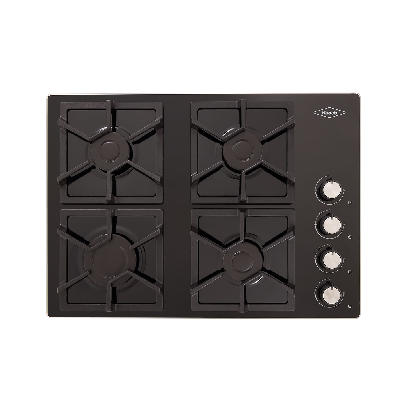 Cubierta Haceb 60 cm 4 Puestos Gas Natural Cristal Hierro Fundido Negro