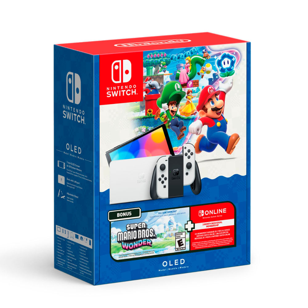 Consola Nintendo Switch Oled + Juego Super Mario Bros Wonder + 3 Meses de Nintendo Switch Online - Blanca