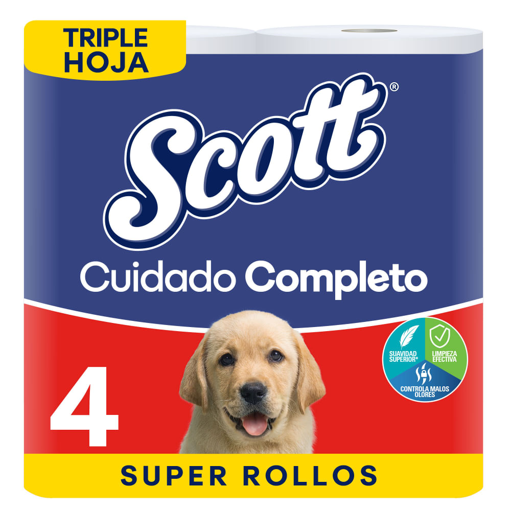 Papel Higiénico Scott Cuidado Completo Triple Hoja 30 metros - 4 rollos