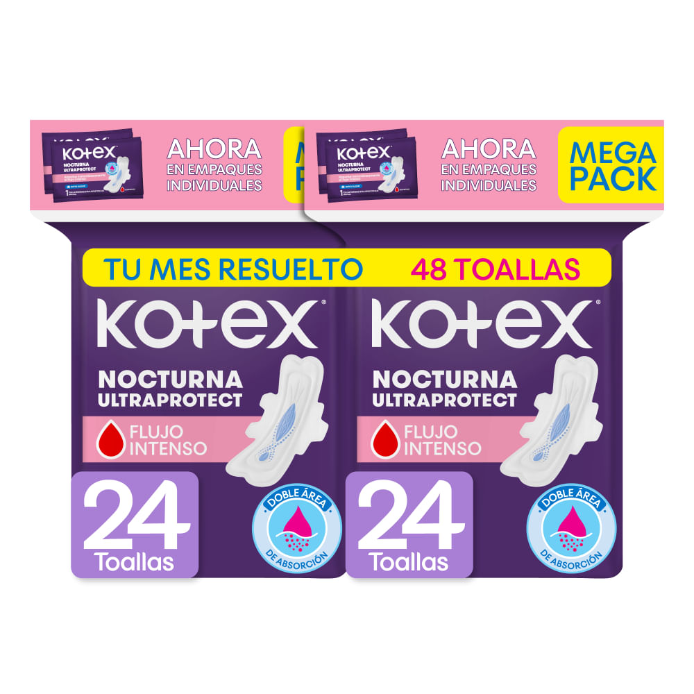 Toallas Higiénicas Kotex Nocturna Ultraprotect 48 Unidades