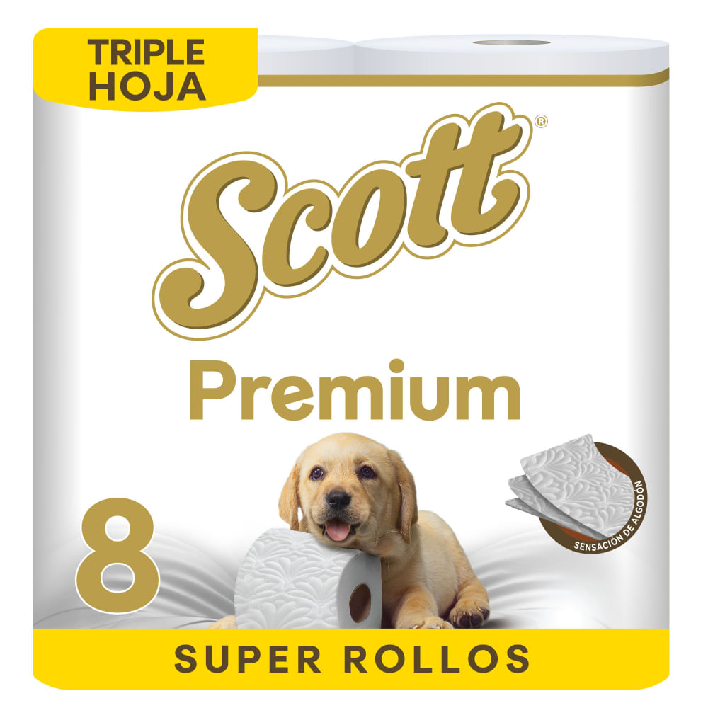 Papel Higiénico Scott  Premium Triple Hoja 40 metros - 8 rollos